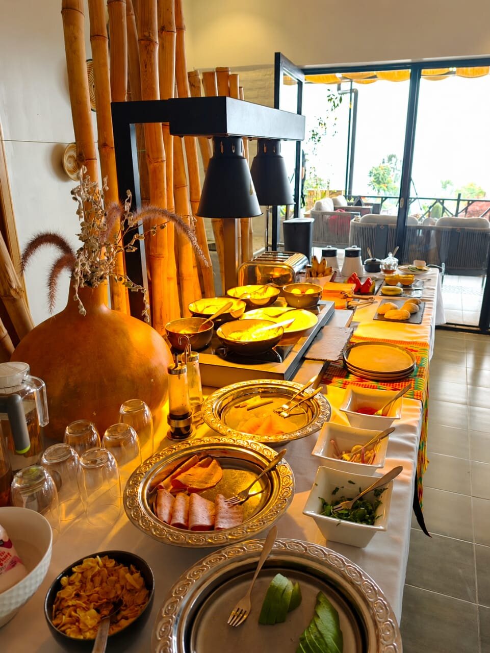 Breakfast buffet spread at our partner lodge