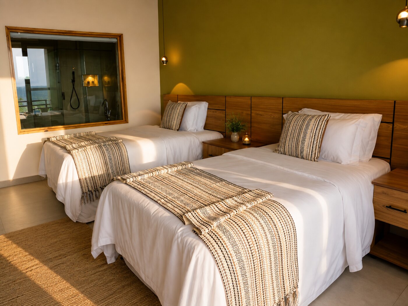 Deluxe twin lake view room at our partner lodge
