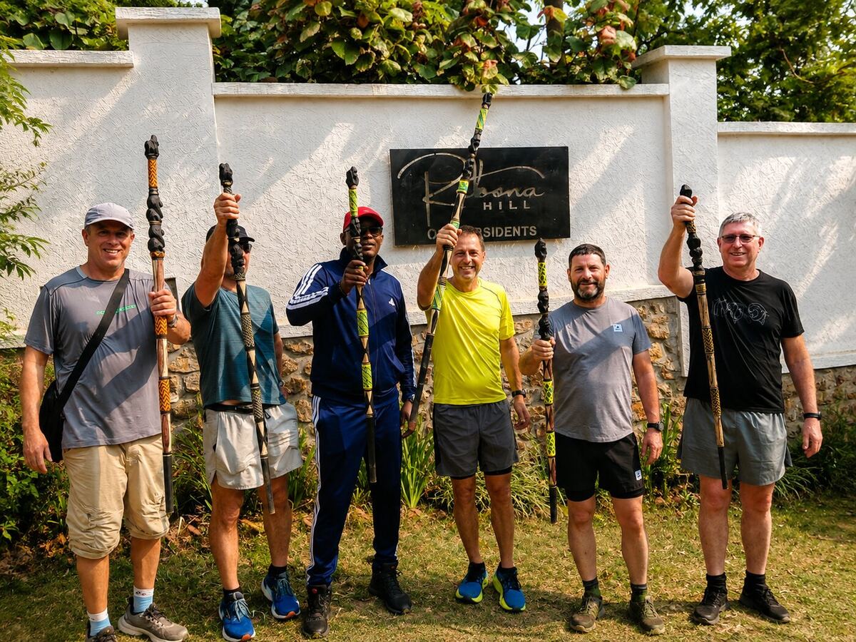 A guided hiking group at our partner lodge on Lake Kivu
