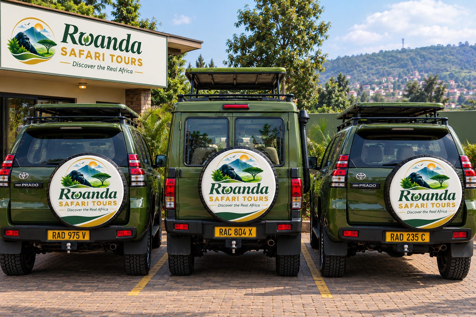Rwanda Safari Tours private 4x4 fleet parked at our Kigali office